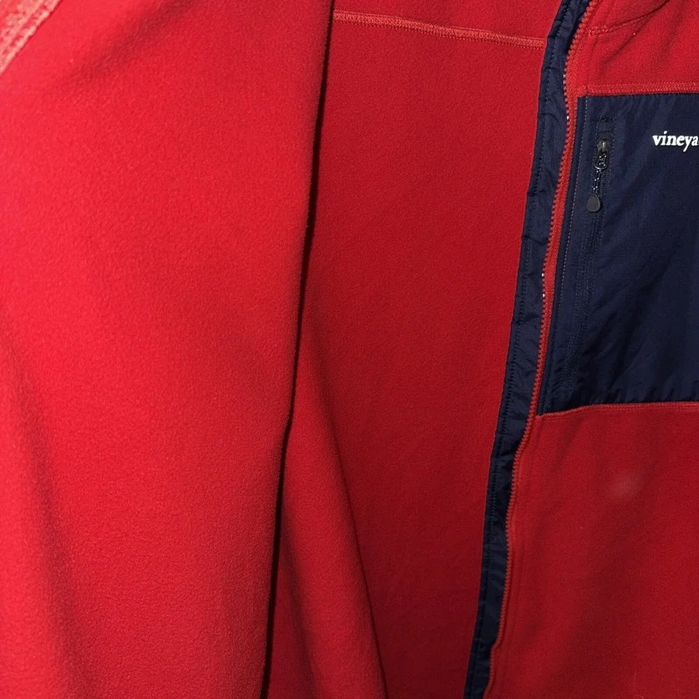 Vineyard Vines Full Zip Fleece Jacket Men's Red With Navy Blue Size XXL - Picture 6 of 11